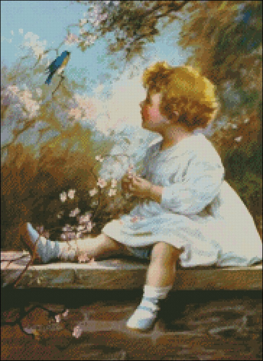Song of the Bluebird - Counted Cross Stitch Patterns Embroidery Crafts Needlework DIY Chart DMC Color