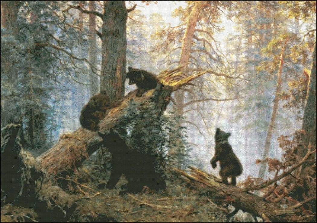 Morning in a Pine Forest - Counted Cross Stitch Patterns Embroidery Crafts Needlework DIY Chart DMC Color