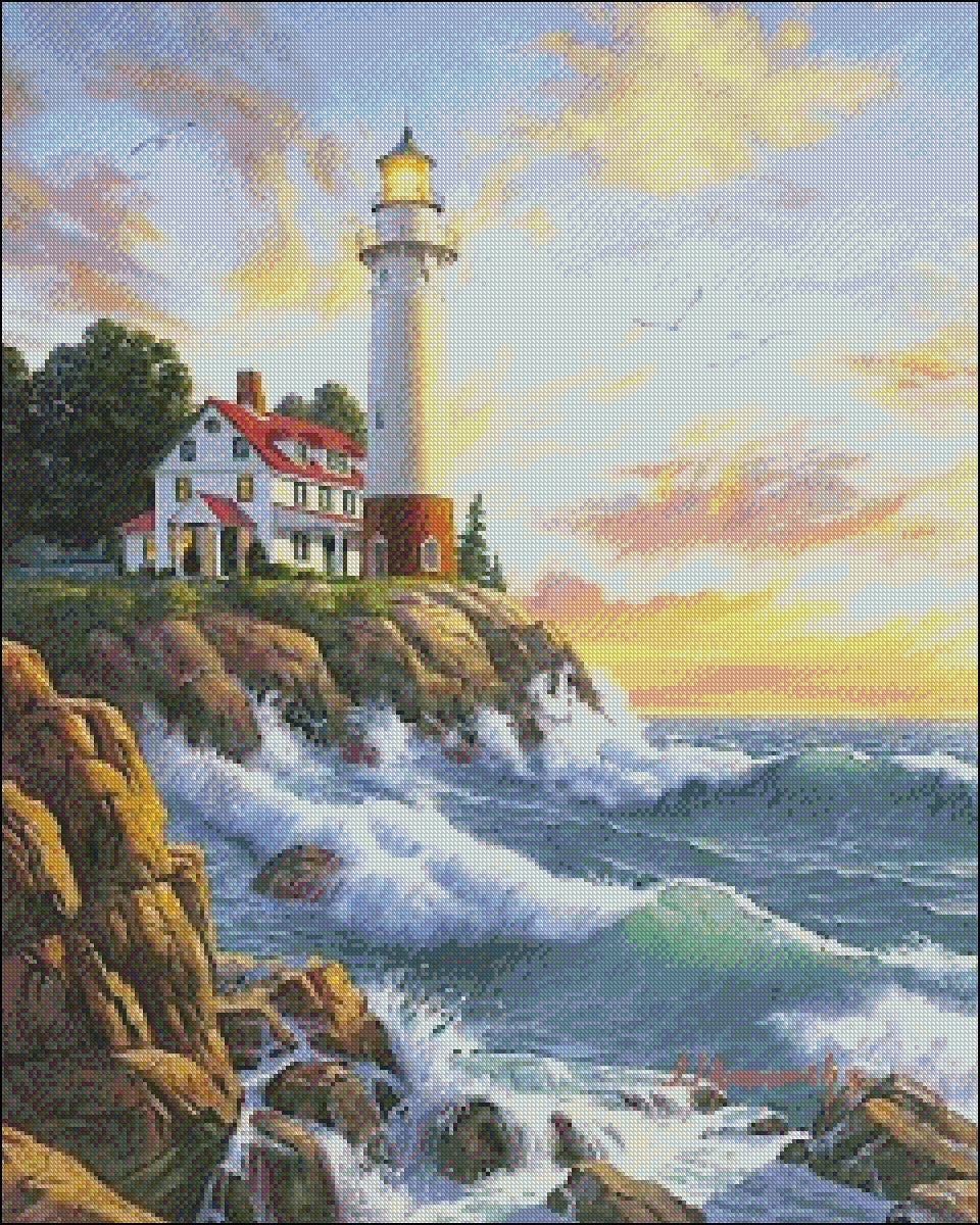 Lighthouse - Counted Cross Stitch Patterns Embroidery Crafts Needlework DIY Chart DMC Color