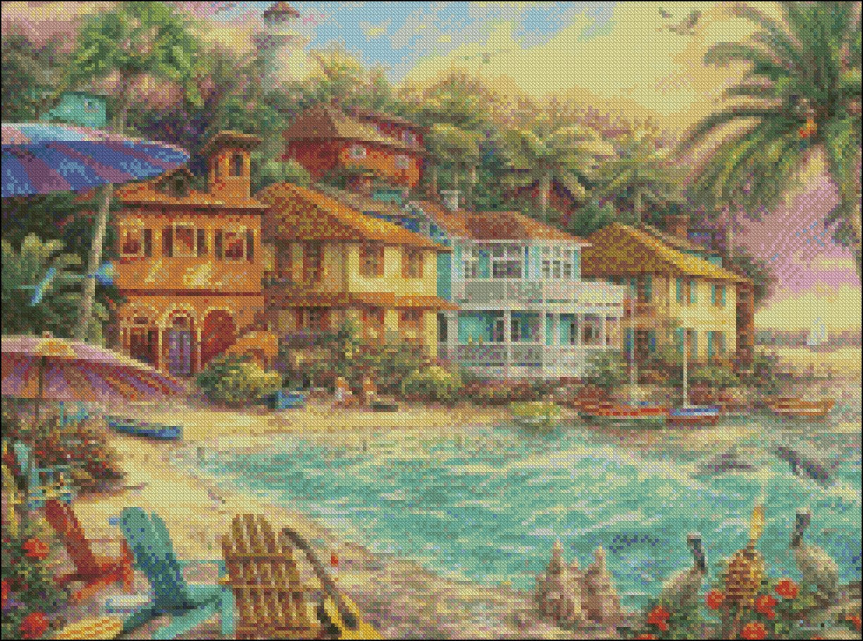 Island Time - Counted Cross Stitch Patterns Embroidery Crafts Needlework DIY Chart DMC Color