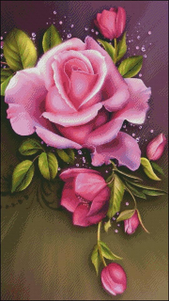 Pink Rose - Counted Cross Stitch Patterns Embroidery Crafts Needlework DIY Chart DMC Color
