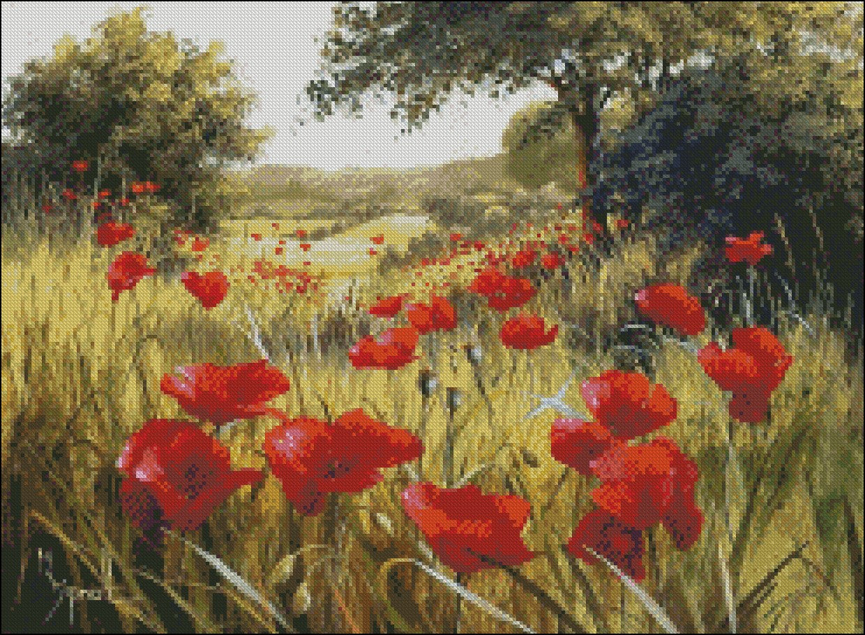 Poppies Field 11 - Counted Cross Stitch Patterns Embroidery Crafts Needlework DIY Chart DMC Color