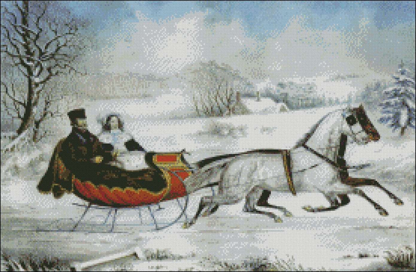 Village Snow 24 - Counted Cross Stitch Patterns Embroidery Crafts Needlework DIY Chart DMC Color