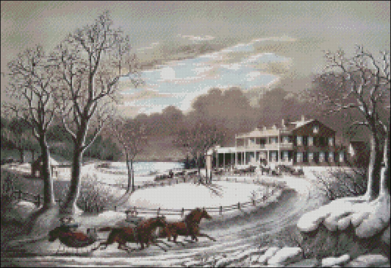 Village Snow 21 - Counted Cross Stitch Patterns Embroidery Crafts Needlework DIY Chart DMC Color