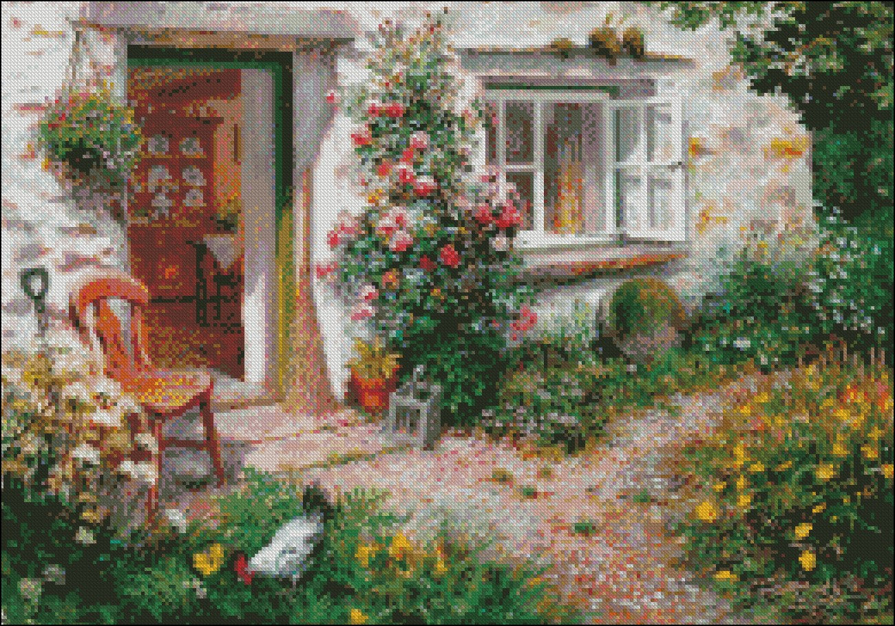 Roses around the Door - Counted Cross Stitch Patterns Embroidery Crafts Needlework DIY Chart DMC Color