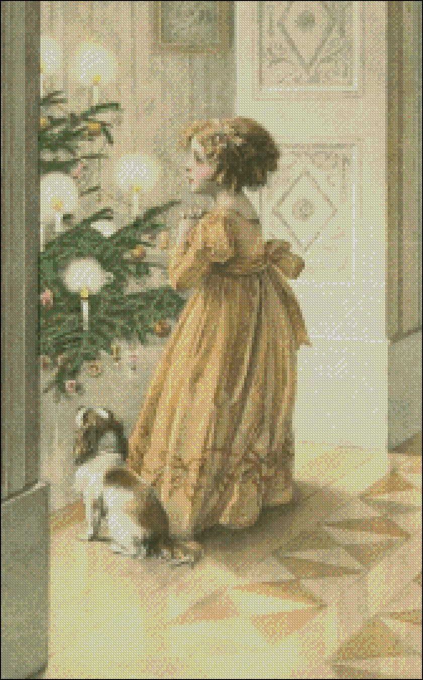 Victorian Christmas Girls 3 - Counted Cross Stitch Patterns Embroidery Crafts Needlework DIY Chart DMC Color
