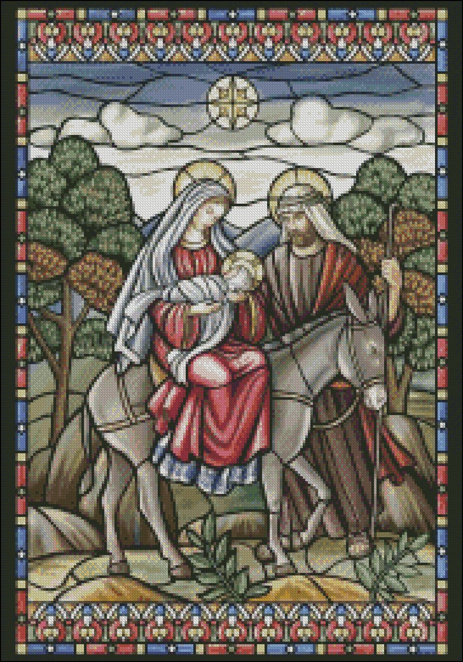 Stained Glass Nativity - Counted Cross Stitch Patterns Embroidery Crafts Needlework DIY Chart DMC Color