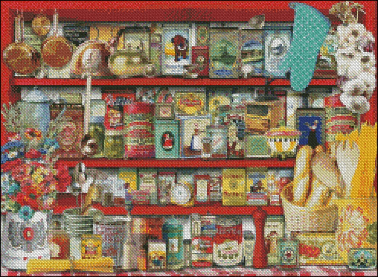 Kitchen Shelf - Counted Cross Stitch Patterns Embroidery Crafts Needlework DIY Chart DMC Color