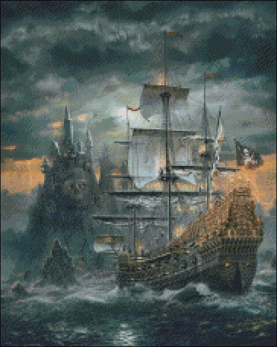 The Pirates Ship - Counted Cross Stitch Patterns Embroidery Crafts Needlework DIY Chart DMC Color