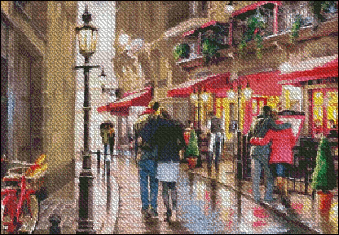 Nightime Cafe - Counted Cross Stitch Patterns Embroidery Crafts Needlework DIY Chart DMC Color