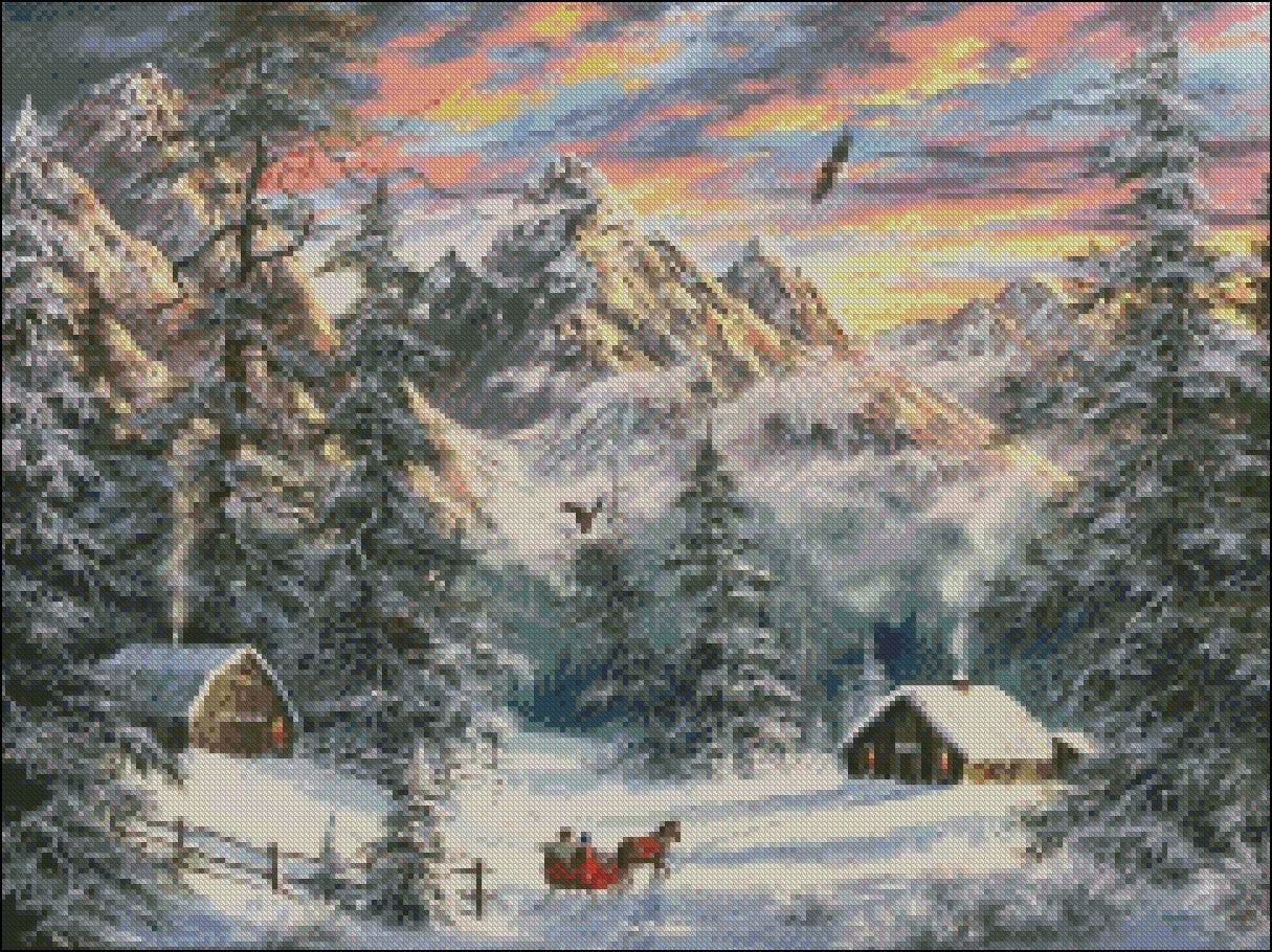 Mountain Christmas - Counted Cross Stitch Patterns Embroidery Crafts Needlework DIY Chart DMC Color