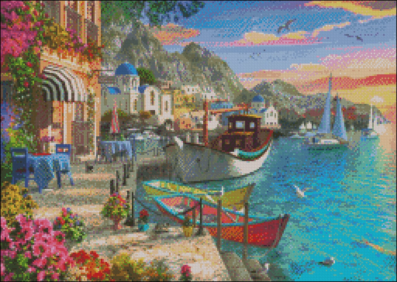 Somewhere in Greece - Counted Cross Stitch Patterns Embroidery Crafts Needlework DIY Chart DMC Color