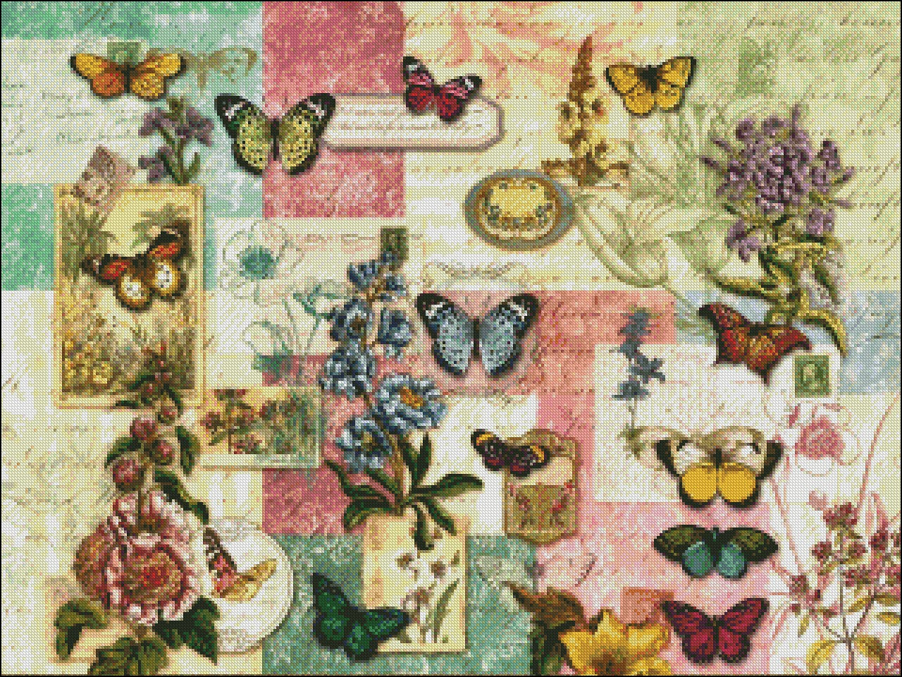 Patchwork Butterflies - Counted Cross Stitch Patterns Embroidery Crafts Needlework DIY Chart DMC Color
