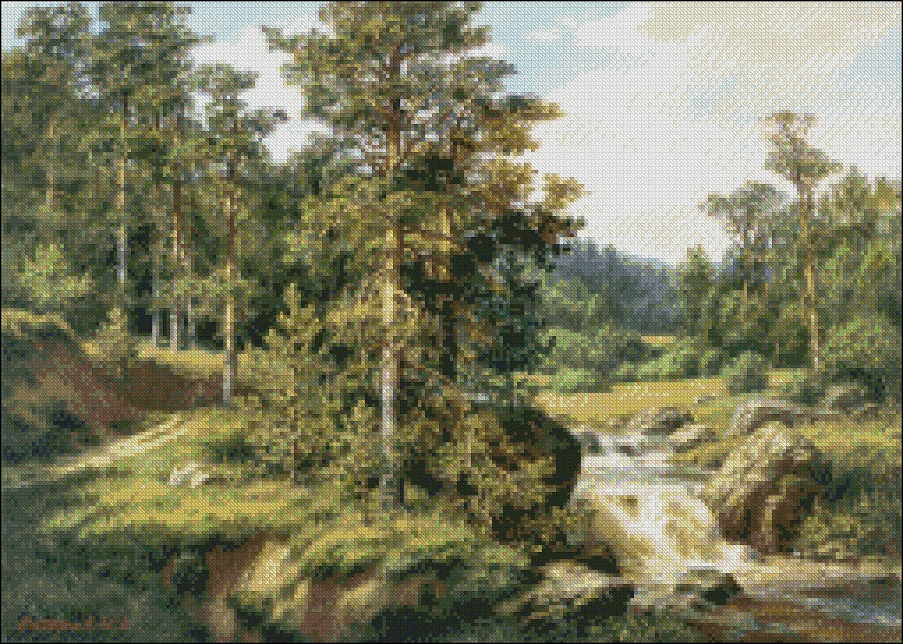 Pines - Counted Cross Stitch Patterns Embroidery Crafts Needlework DIY Chart DMC Color