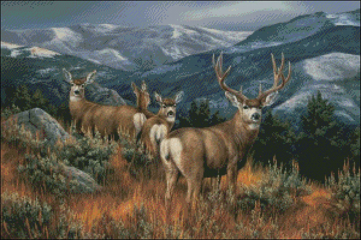 Mule Deer - Counted Cross Stitch Patterns Embroidery Crafts Needlework DIY Chart DMC Color