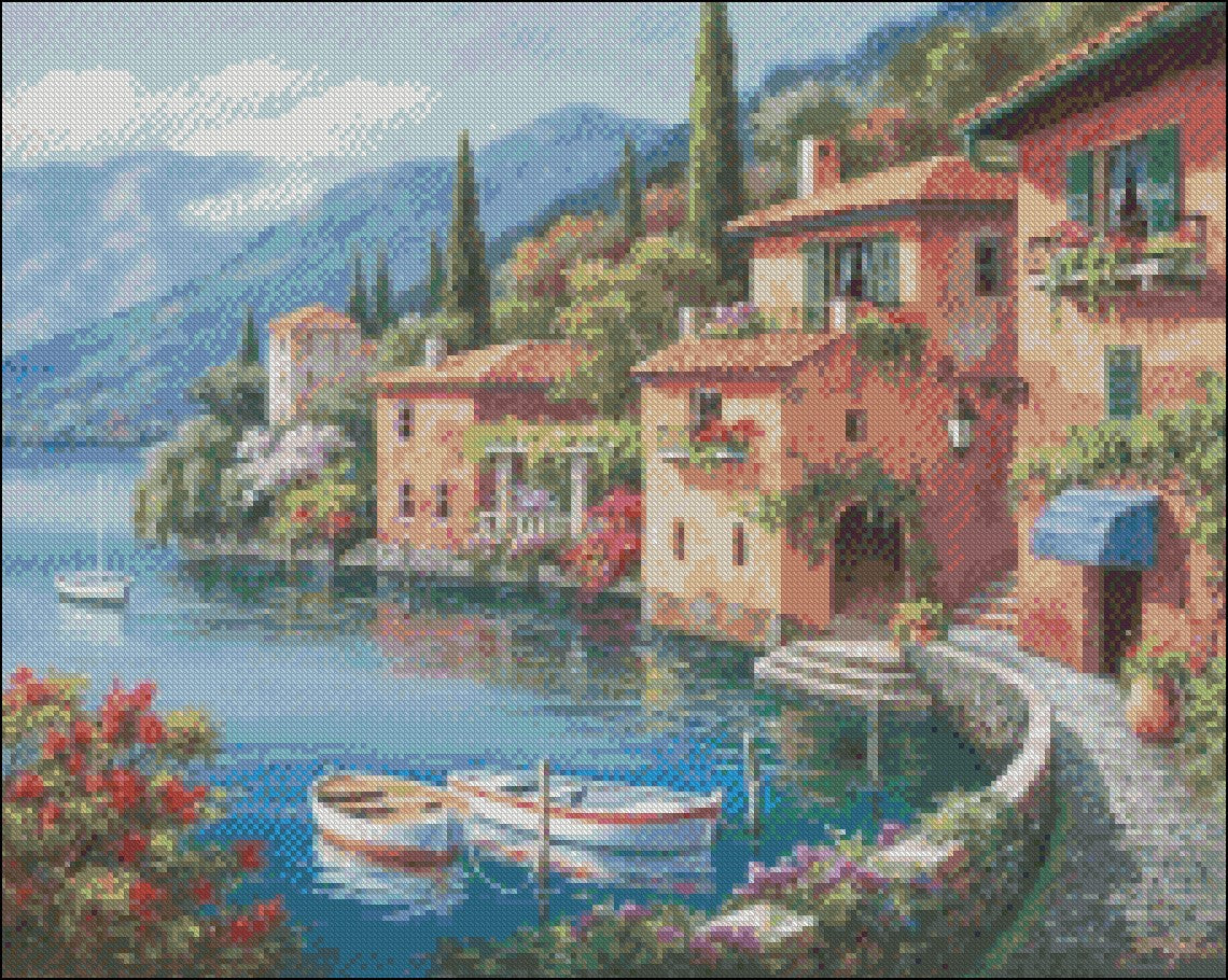 Villagio Dal Lago - Counted Cross Stitch Patterns Embroidery Crafts Needlework DIY Chart DMC Color