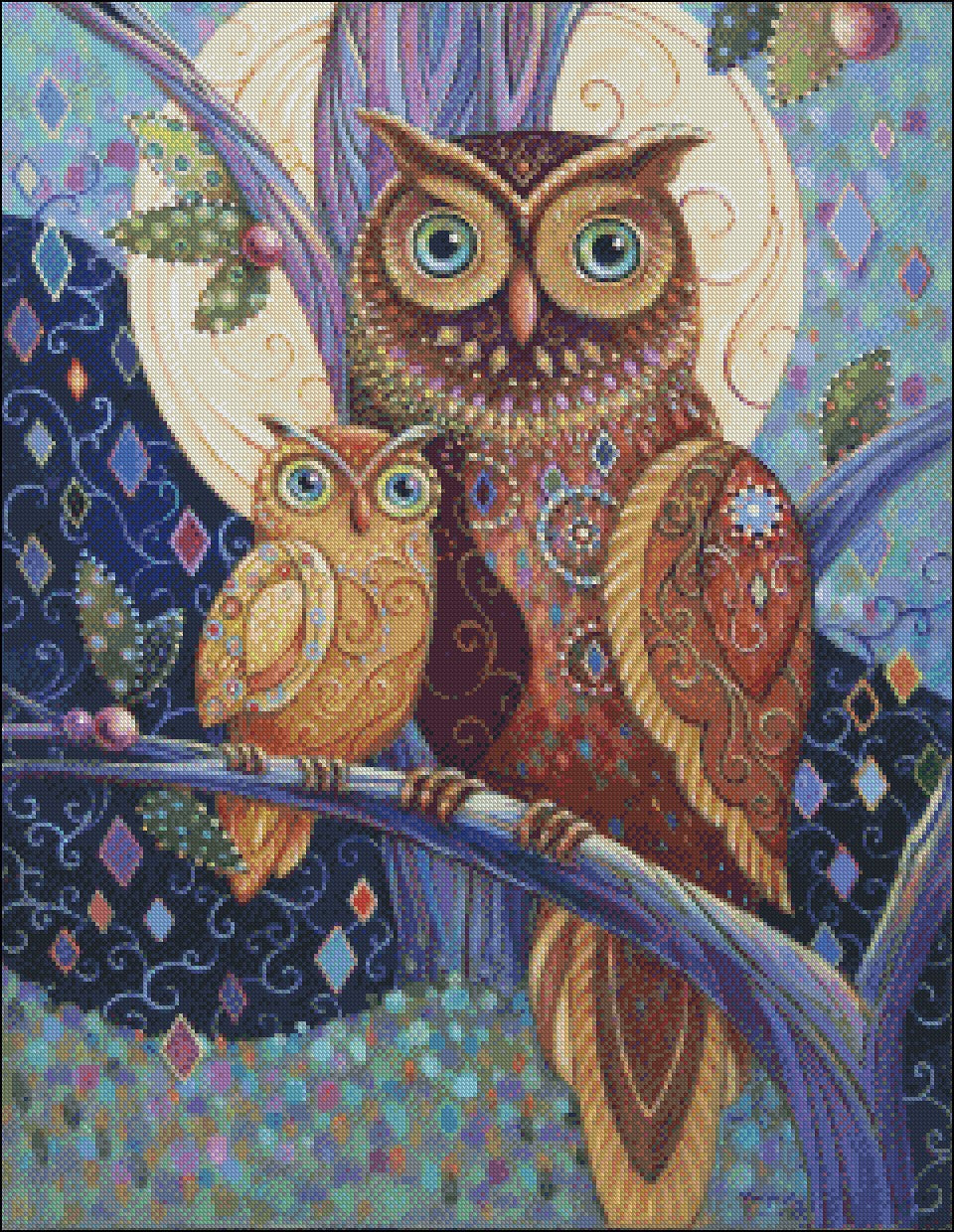 Owls - Counted Cross Stitch Patterns Embroidery Crafts Needlework DIY Chart DMC Color
