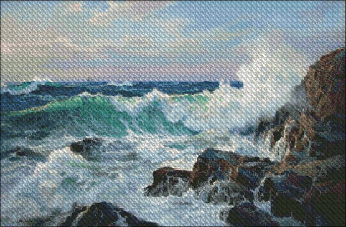 Waves Crashing 2 - Counted Cross Stitch Patterns Embroidery Crafts Needlework DIY Chart DMC Color