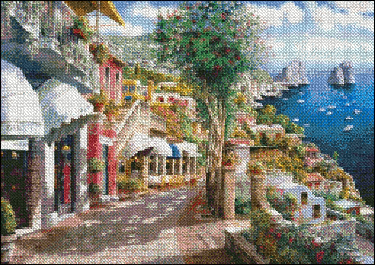 Seaside Capri - Counted Cross Stitch Patterns Embroidery Crafts Needlework DIY Chart DMC Color