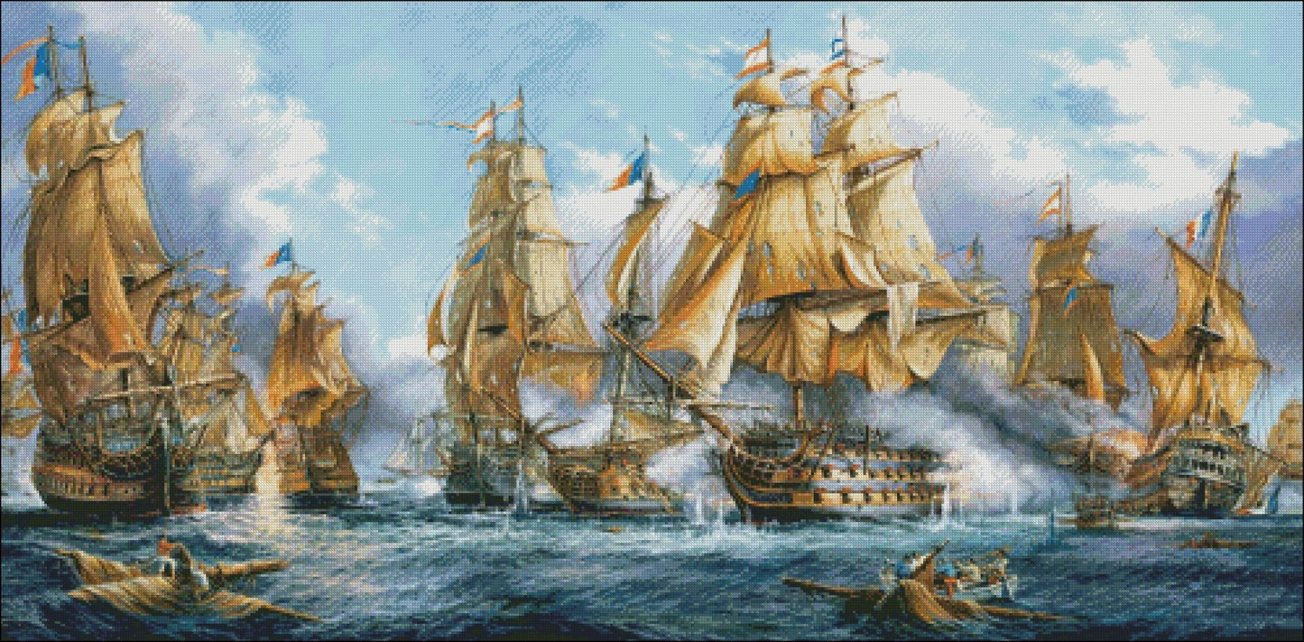 Naval Battle - Counted Cross Stitch Patterns Embroidery Crafts Needlework DIY Chart DMC Color