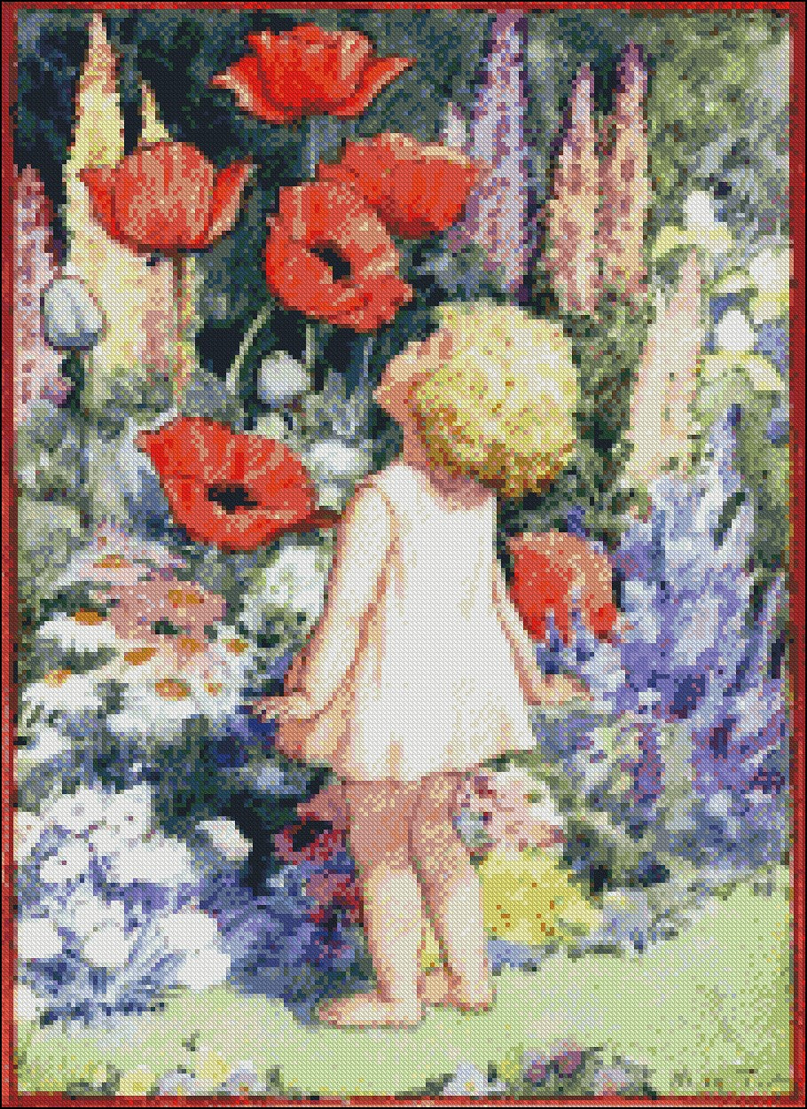 Poppies Taller than Me - Counted Cross Stitch Patterns Embroidery Crafts Needlework DIY Chart DMC Color