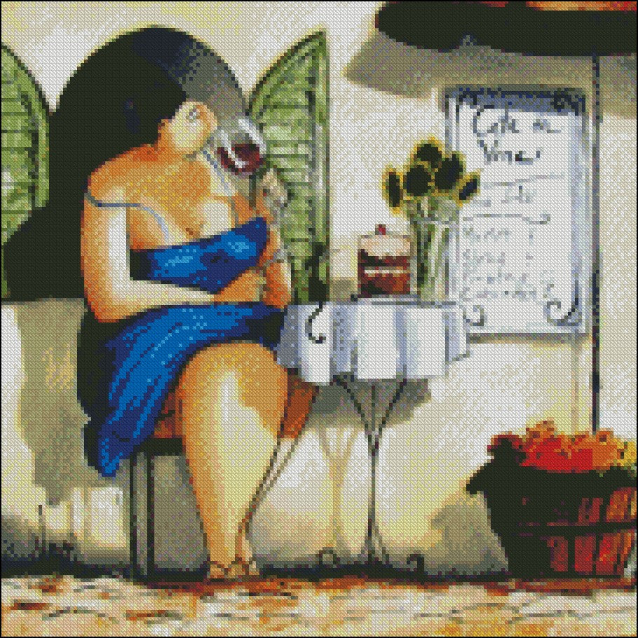 Wine Tasting at Cafe da Vinci - Counted Cross Stitch Patterns Embroidery Crafts Needlework DIY Chart DMC Color