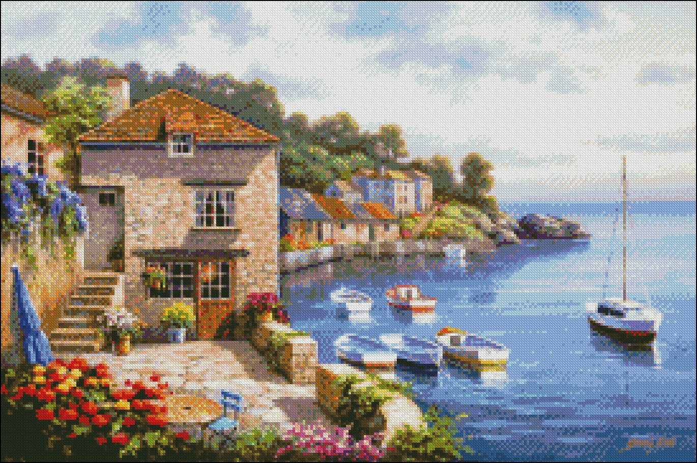 Harbor Garden - Counted Cross Stitch Patterns Embroidery Crafts Needlework DIY Chart DMC Color
