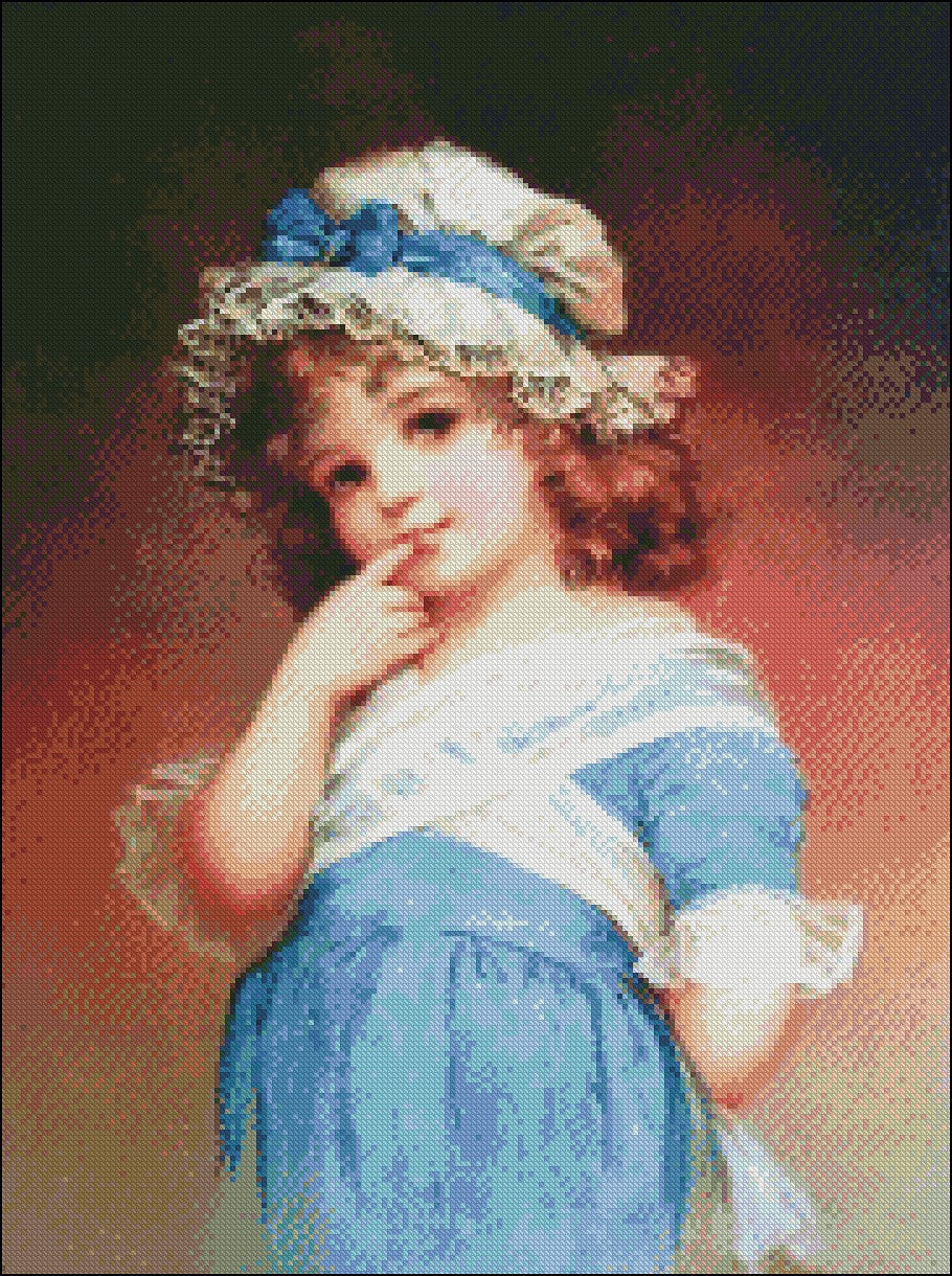 Blue Dress - Counted Cross Stitch Patterns Embroidery Crafts Needlework DIY Chart DMC Color