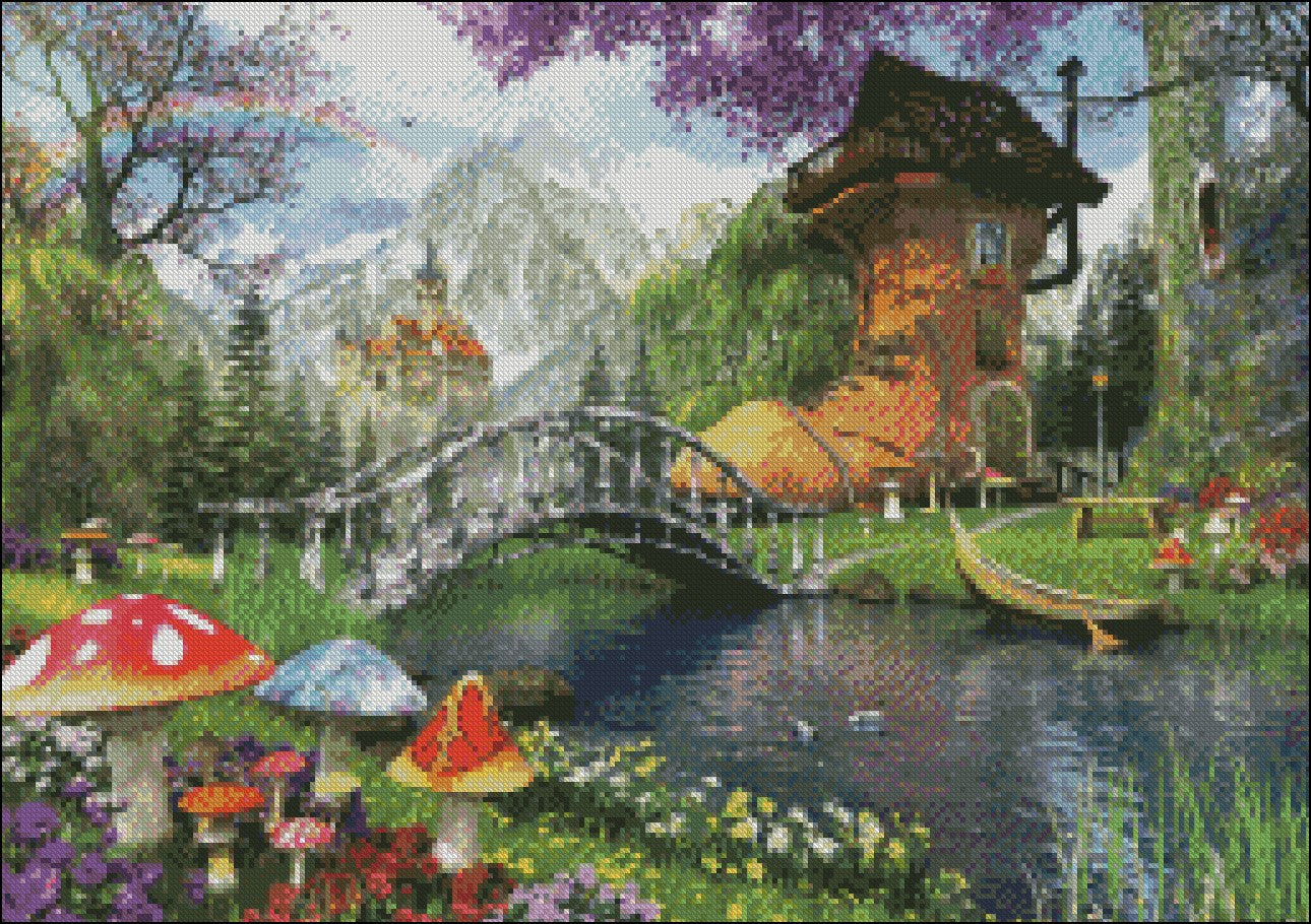 The Old Shoe House - Counted Cross Stitch Patterns Embroidery Crafts Needlework DIY Chart DMC Color