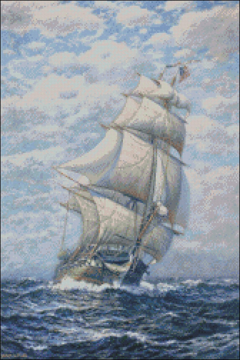 Sailing Ship 2 - Counted Cross Stitch Patterns Embroidery Crafts Needlework DIY Chart DMC Color