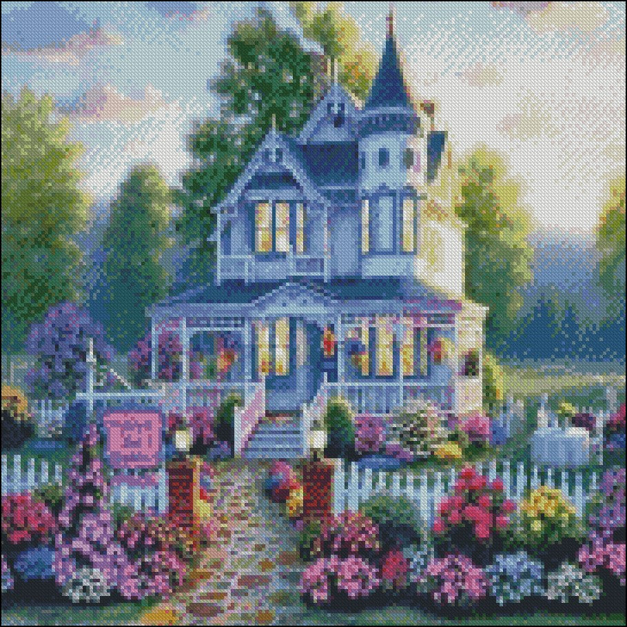 Cottage Villa Garden- Counted Cross Stitch Patterns Embroidery Crafts Needlework DIY Chart DMC Color