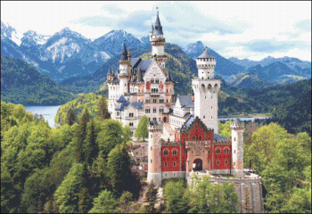 Neuschwanstein Castle - Counted Cross Stitch Patterns Embroidery Crafts Needlework DIY Chart DMC Color