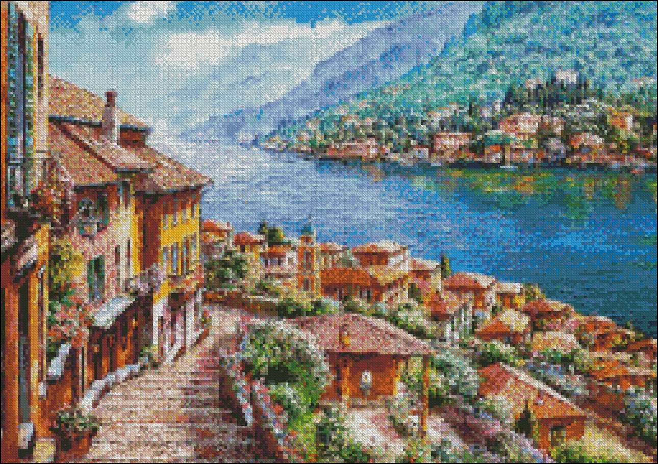 Lake Como - Counted Cross Stitch Patterns Embroidery Crafts Needlework DIY Chart DMC Color