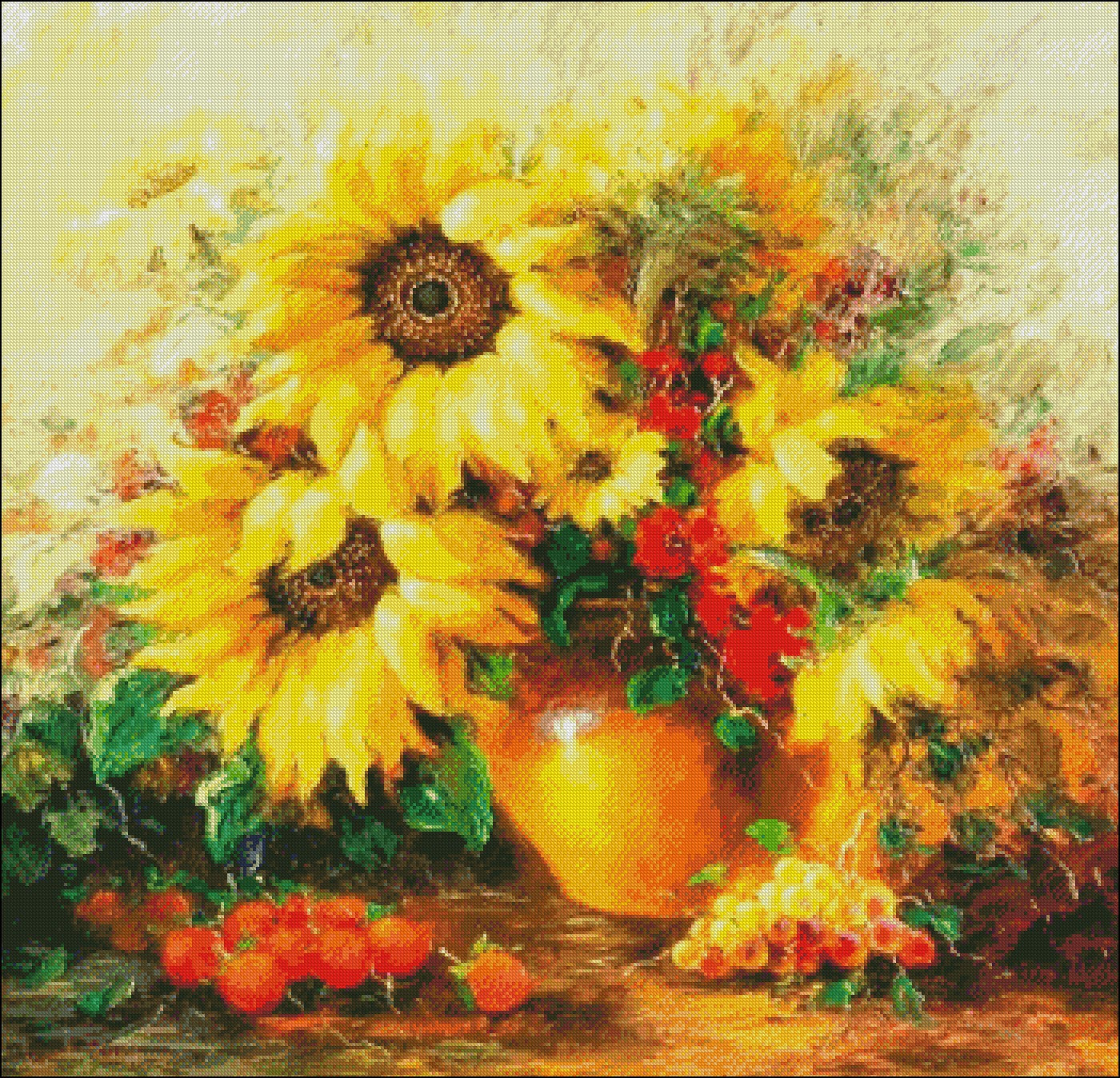 Vase Sunflowers - Counted Cross Stitch Patterns Embroidery Crafts Needlework DIY Chart DMC Color