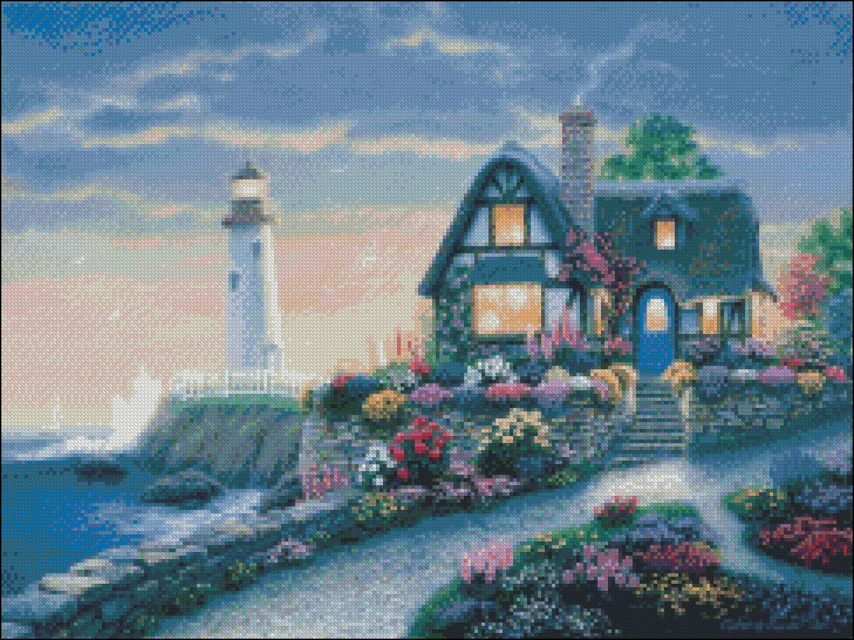 Lighthouse Overlook - Counted Cross Stitch Patterns Embroidery Crafts Needlework DIY Chart DMC Color