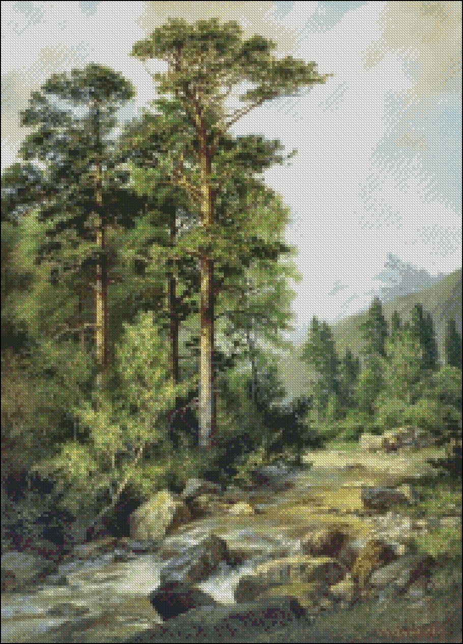Mountain River - Counted Cross Stitch Patterns Embroidery Crafts Needlework DIY Chart DMC Color