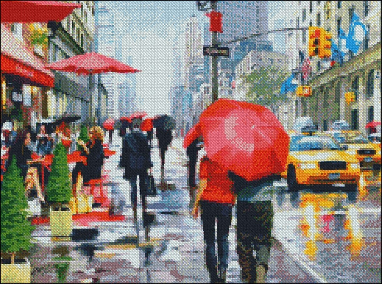New York Cafe - Counted Cross Stitch Patterns Embroidery Crafts Needlework DIY Chart DMC Color
