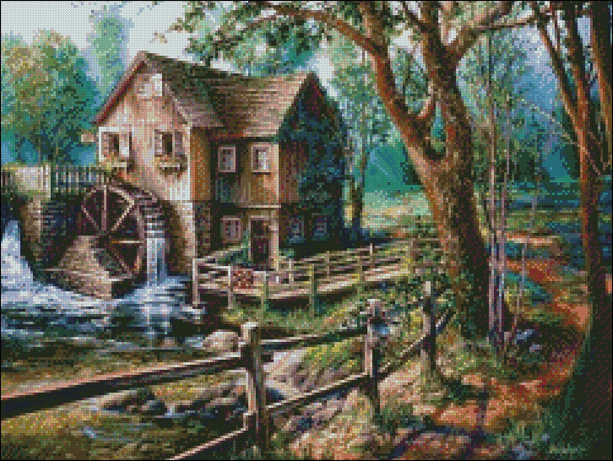 Mill in Morning - Counted Cross Stitch Patterns Embroidery Crafts Needlework DIY Chart DMC Color