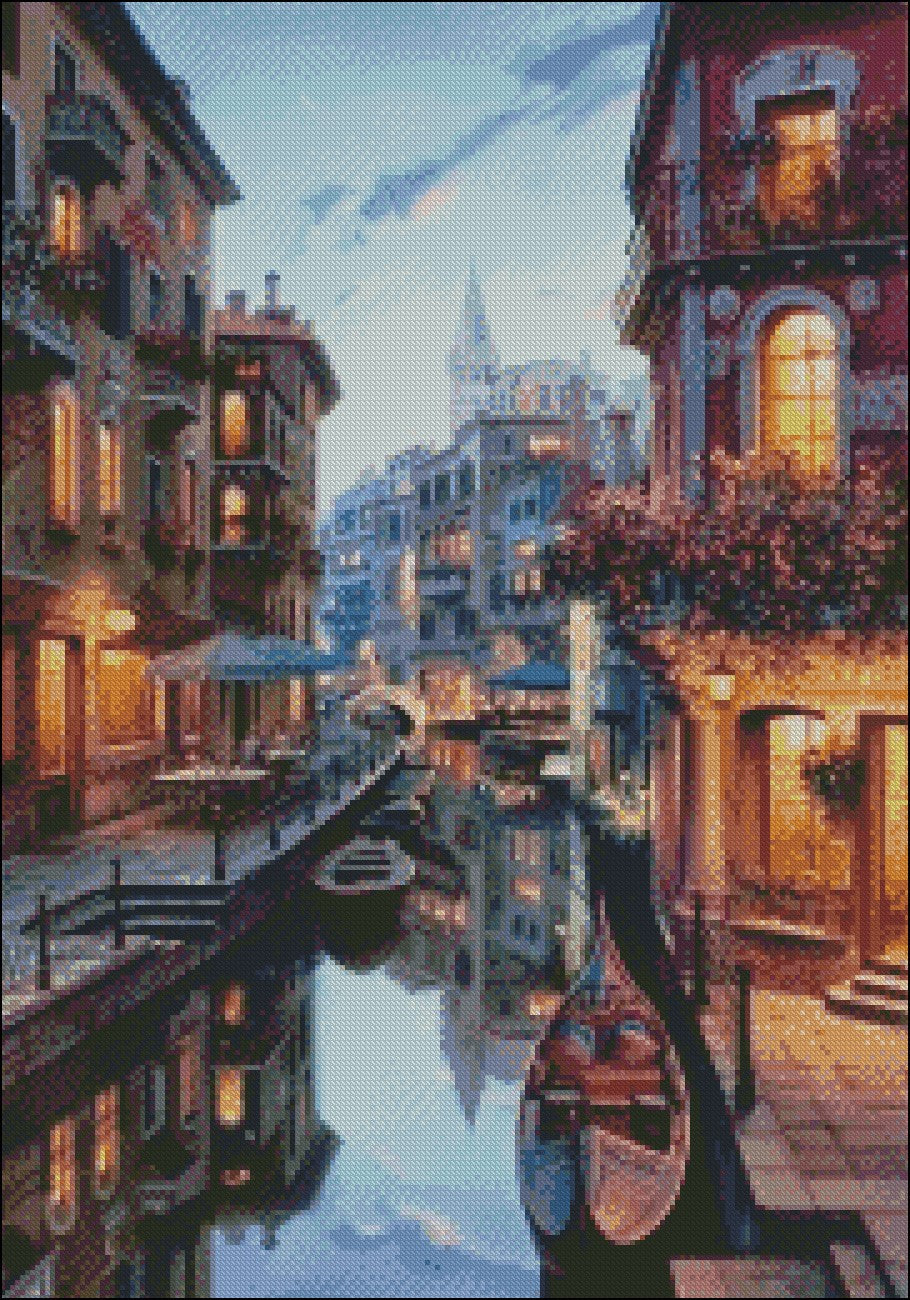 Venice Night - Counted Cross Stitch Patterns Embroidery Crafts Needlework DIY Chart DMC Color