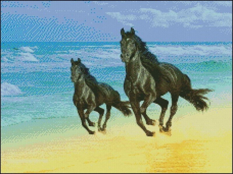 Horses Running - Counted Cross Stitch Patterns Embroidery Crafts Needlework DIY Chart DMC Color