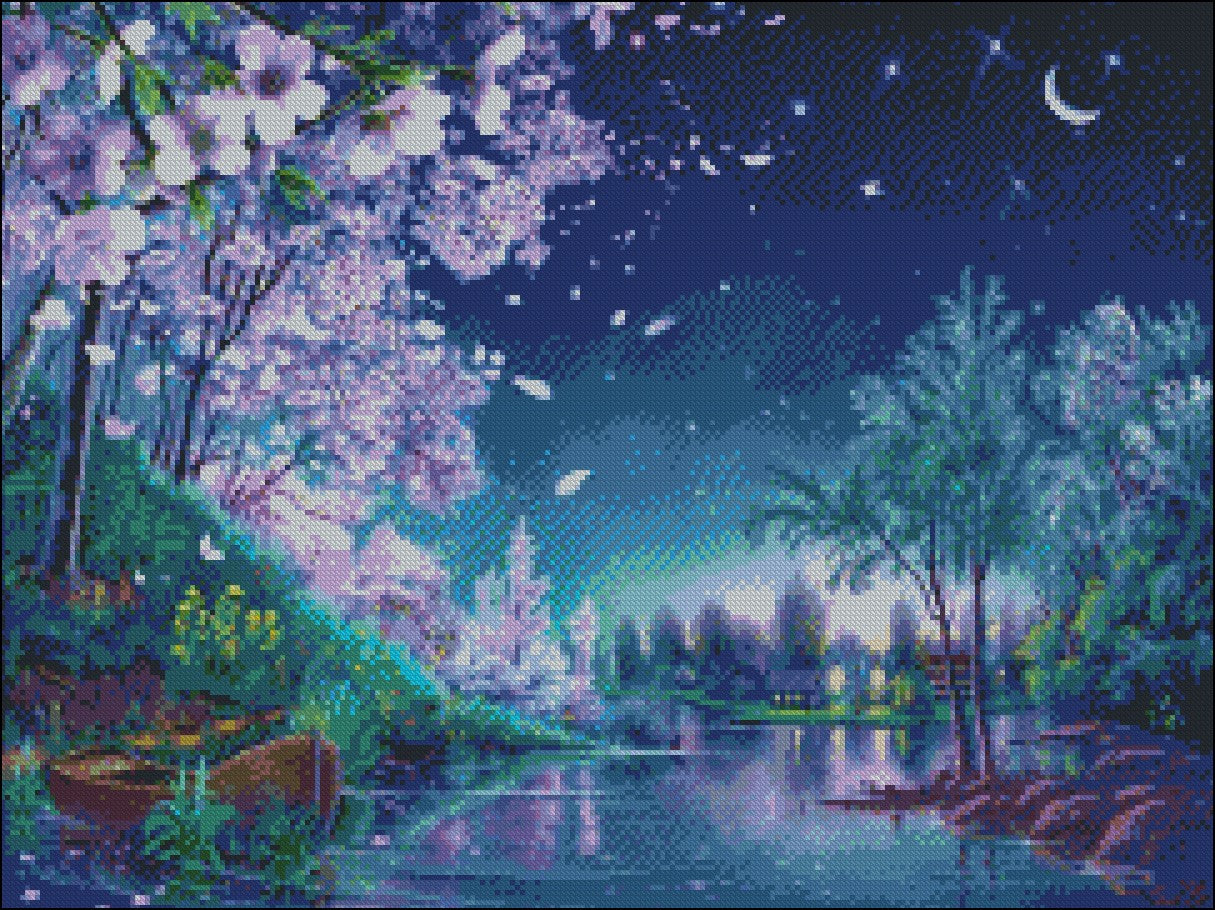 Moonlight Falling - Counted Cross Stitch Patterns Embroidery Crafts Needlework DIY Chart DMC Color