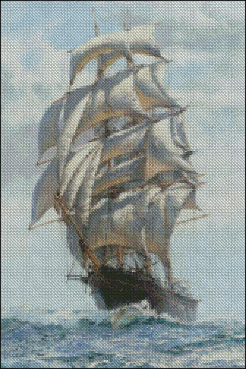 Sailing Ship 1 - Counted Cross Stitch Patterns Embroidery Crafts Needlework DIY Chart DMC Color