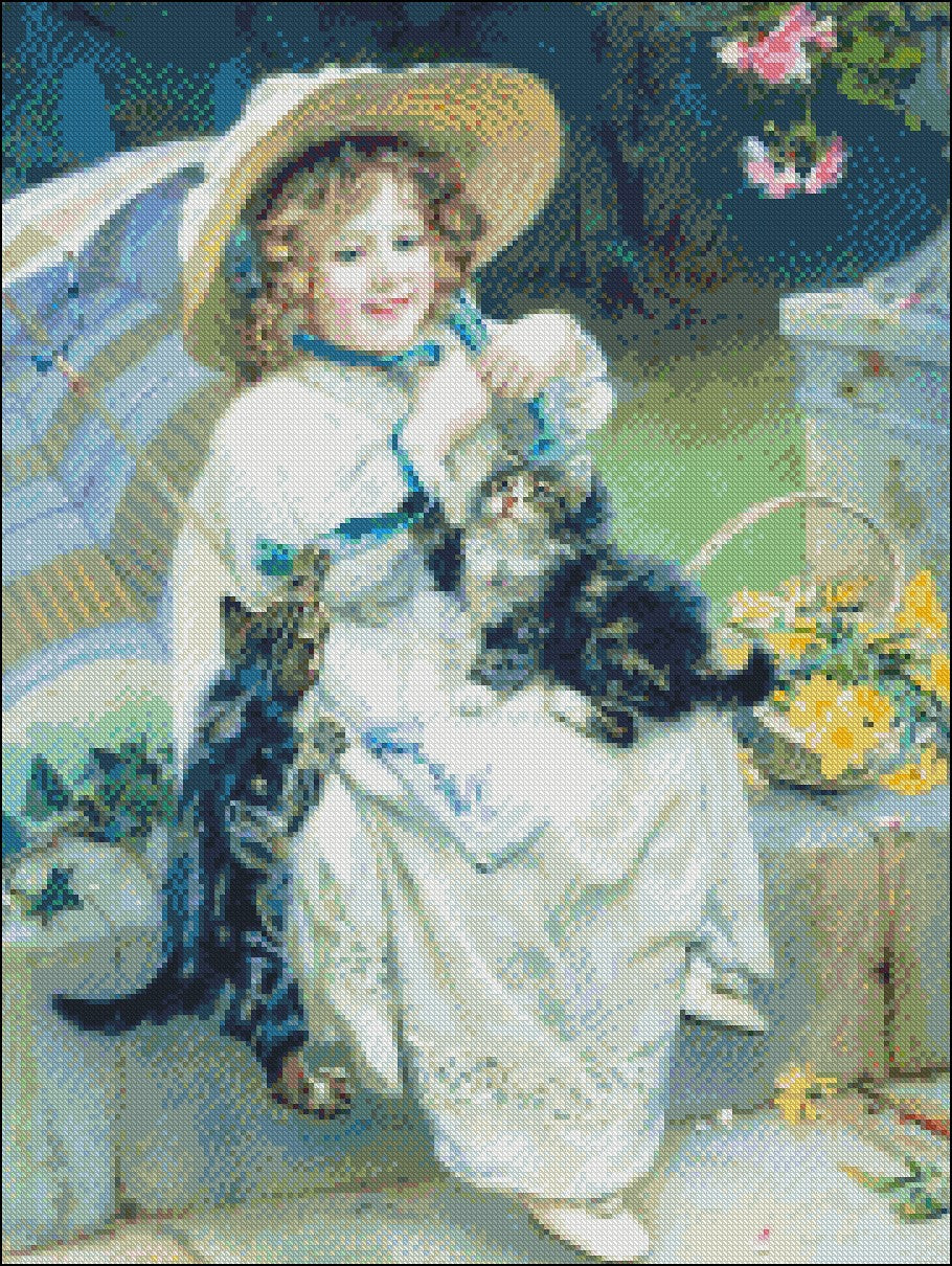 Playful Kittens - Counted Cross Stitch Patterns Embroidery Crafts Needlework DIY Chart DMC Color
