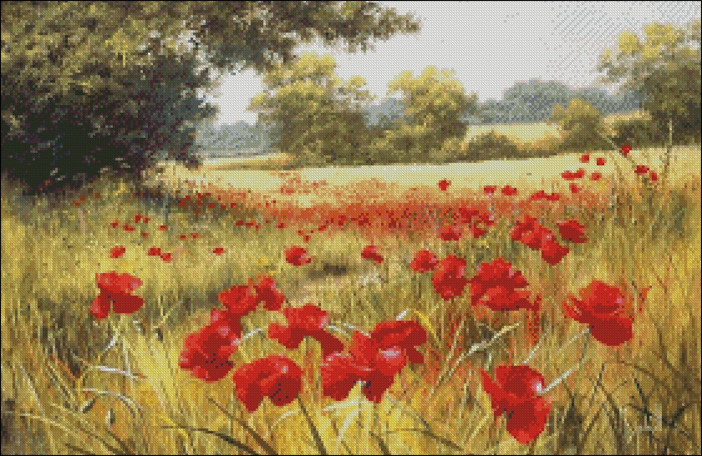 Poppies Field 15 - Counted Cross Stitch Patterns Embroidery Crafts Needlework DIY Chart DMC Color
