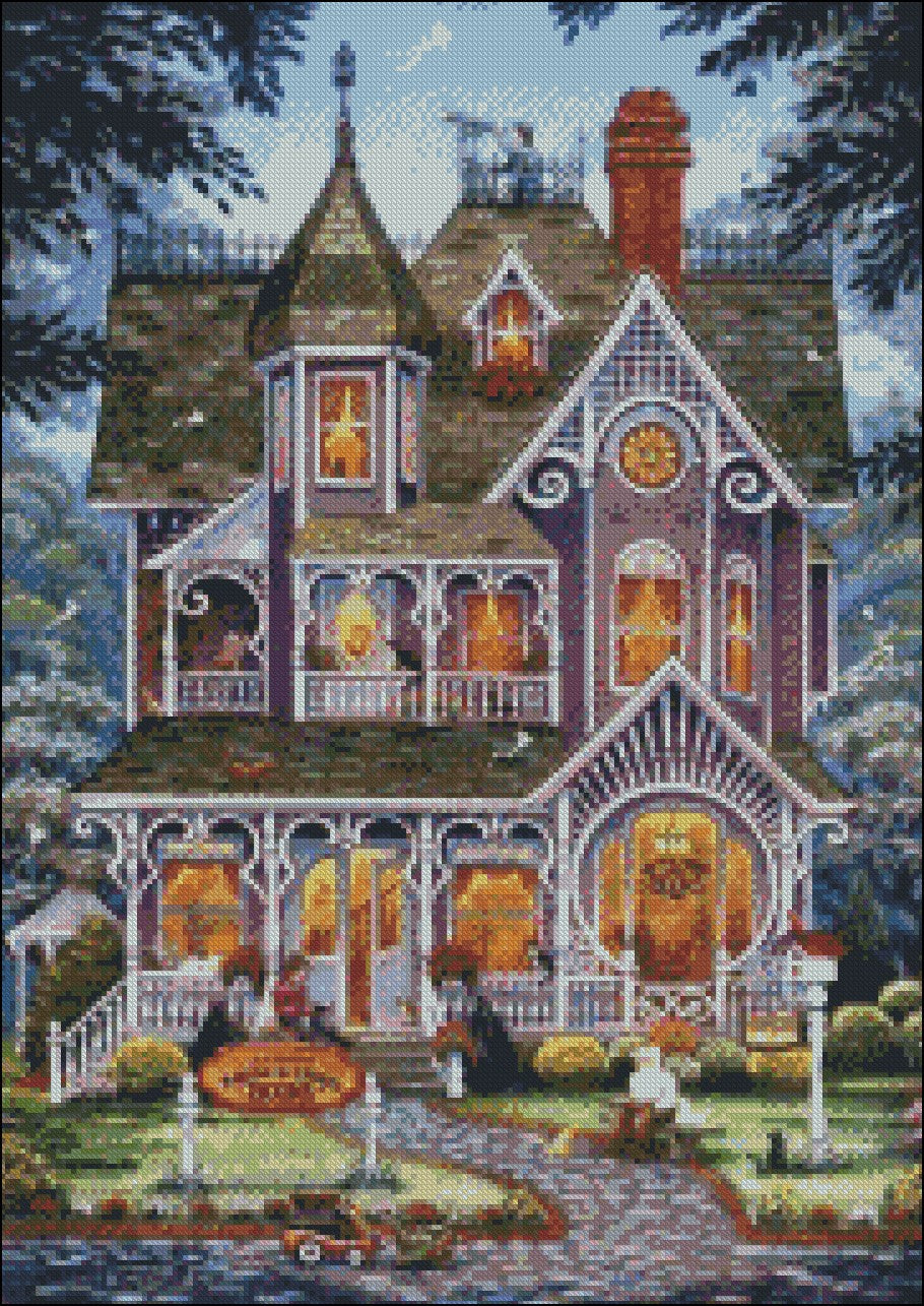 Village Bookstore - Counted Cross Stitch Patterns Embroidery Crafts Needlework DIY Chart DMC Color