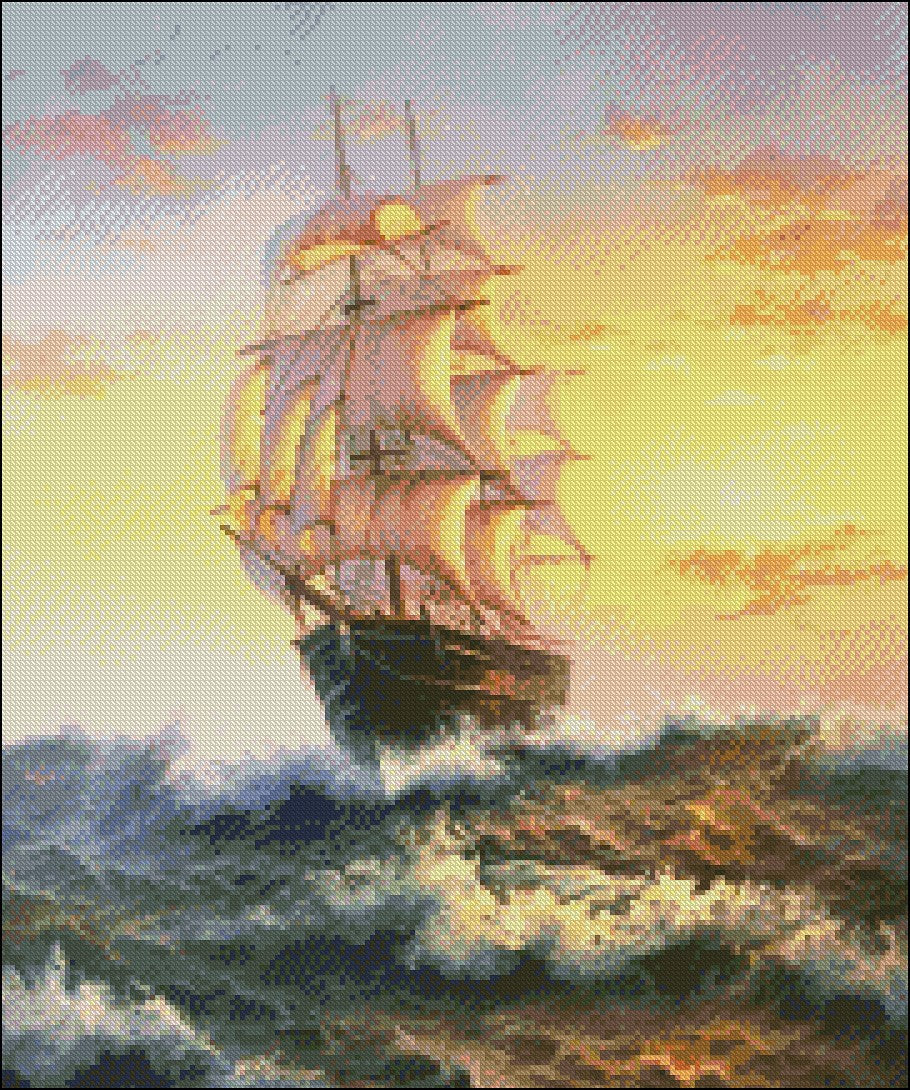 Sailing Ship 8 - Counted Cross Stitch Patterns Embroidery Crafts Needlework DIY Chart DMC Color