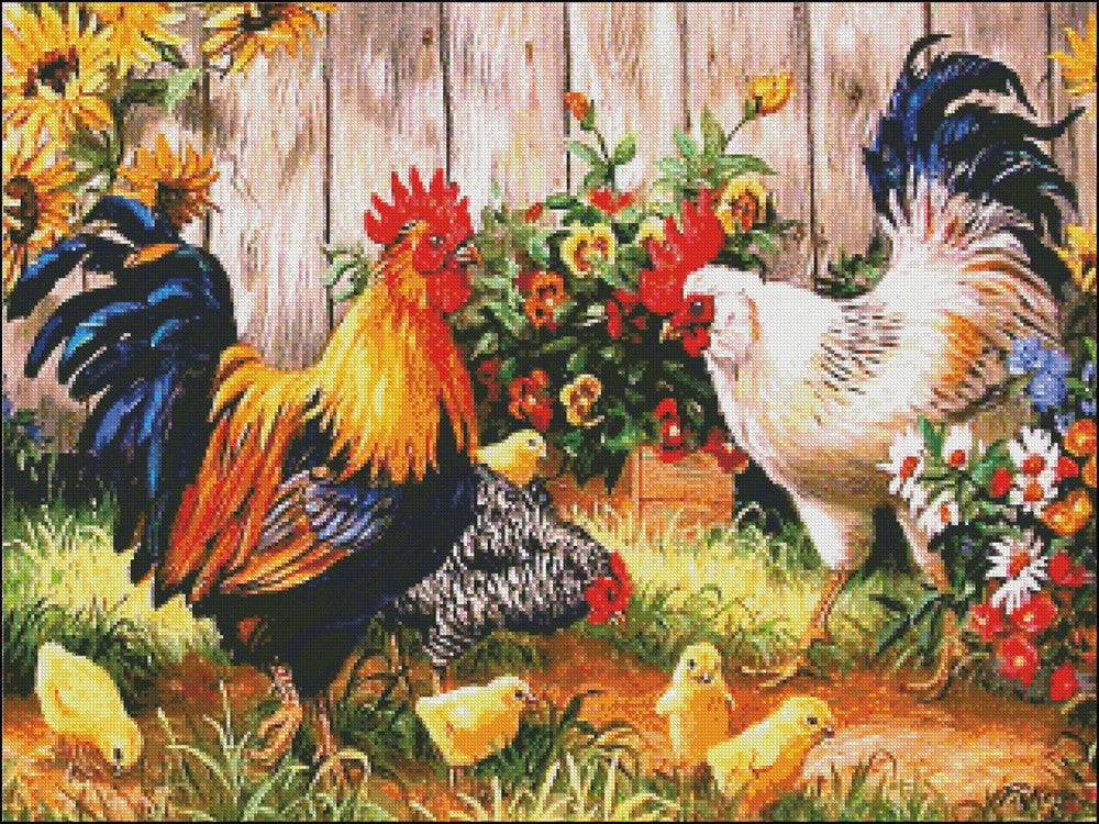 Chickens - Counted Cross Stitch Patterns Embroidery Crafts Needlework DIY Chart DMC Color