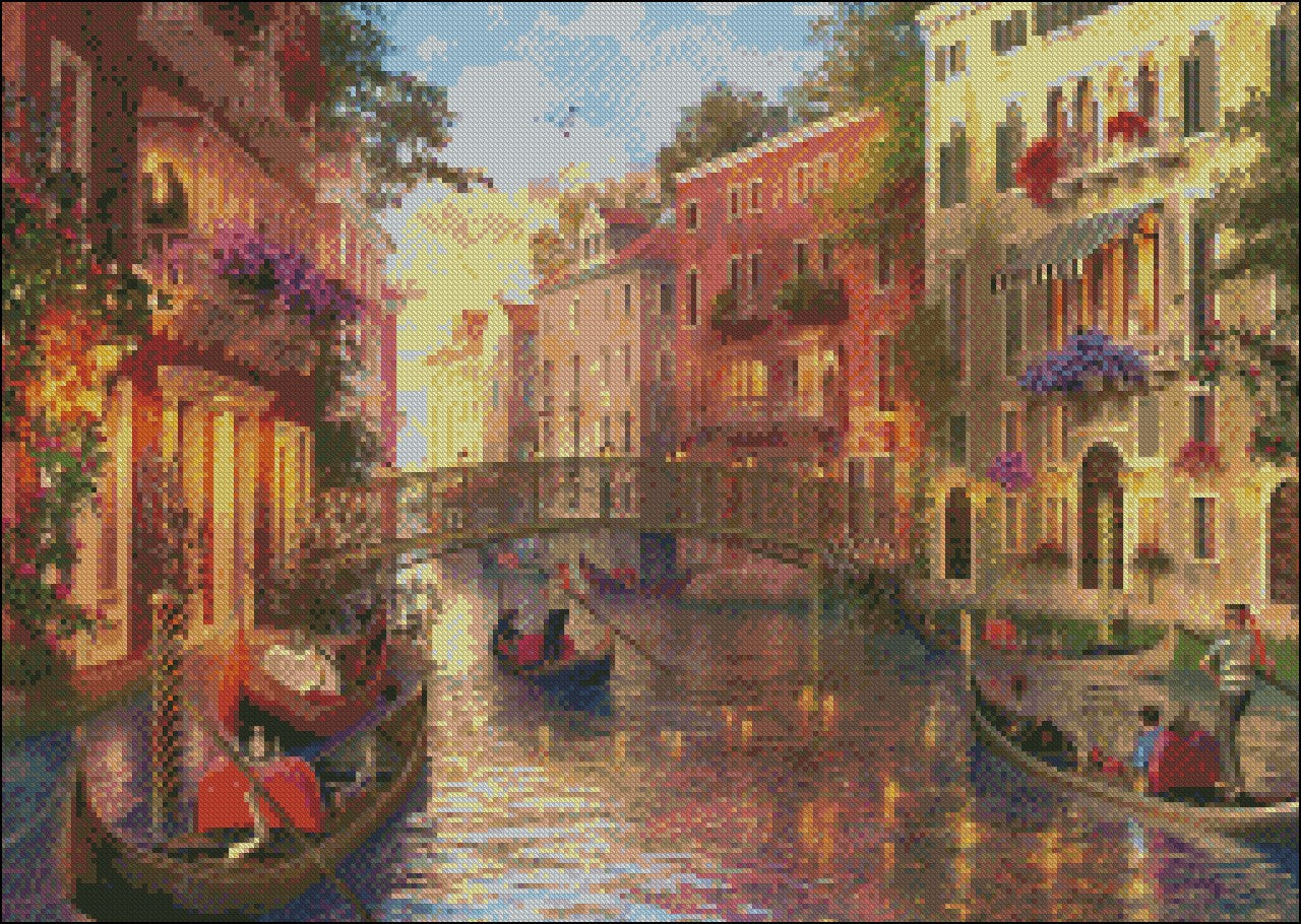 Sunset in Venice - Counted Cross Stitch Patterns Embroidery Crafts Needlework DIY Chart DMC Color