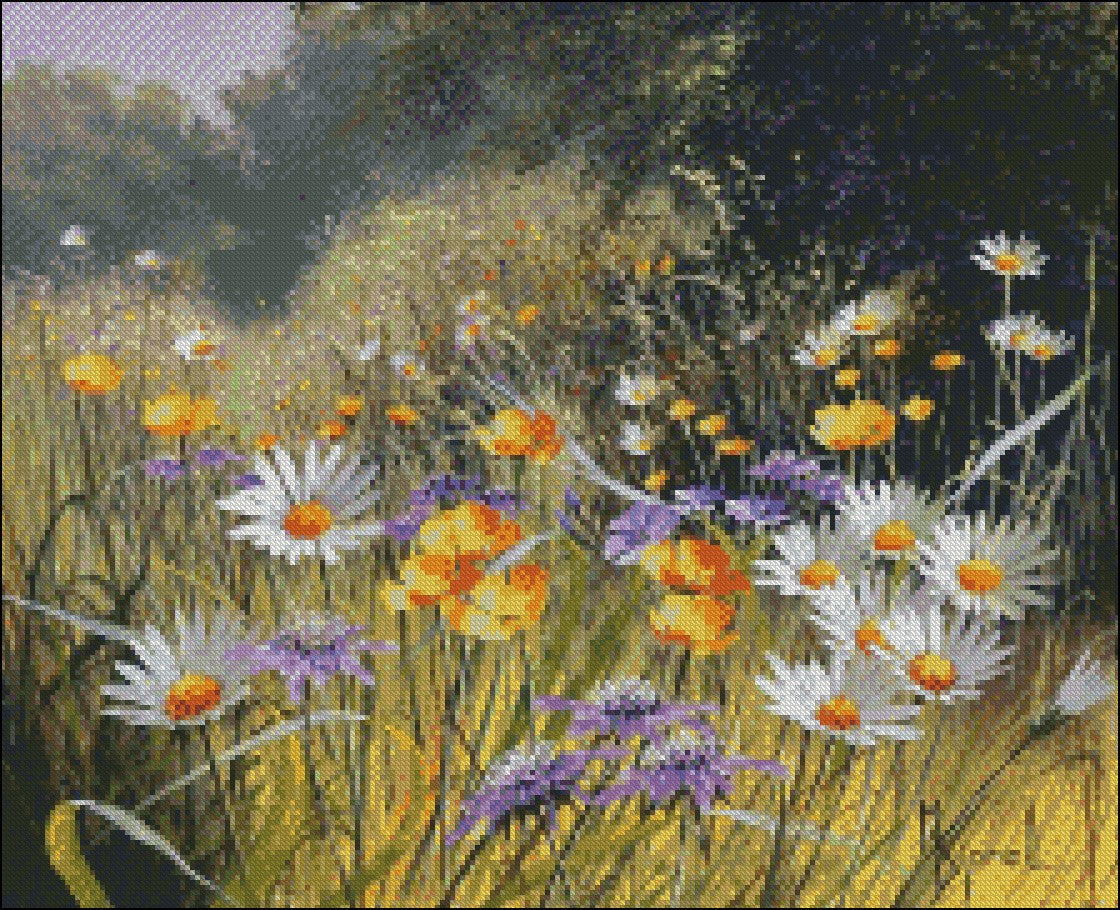 Meadow Flowers 1 - Counted Cross Stitch Patterns Embroidery Crafts Needlework DIY Chart DMC Color