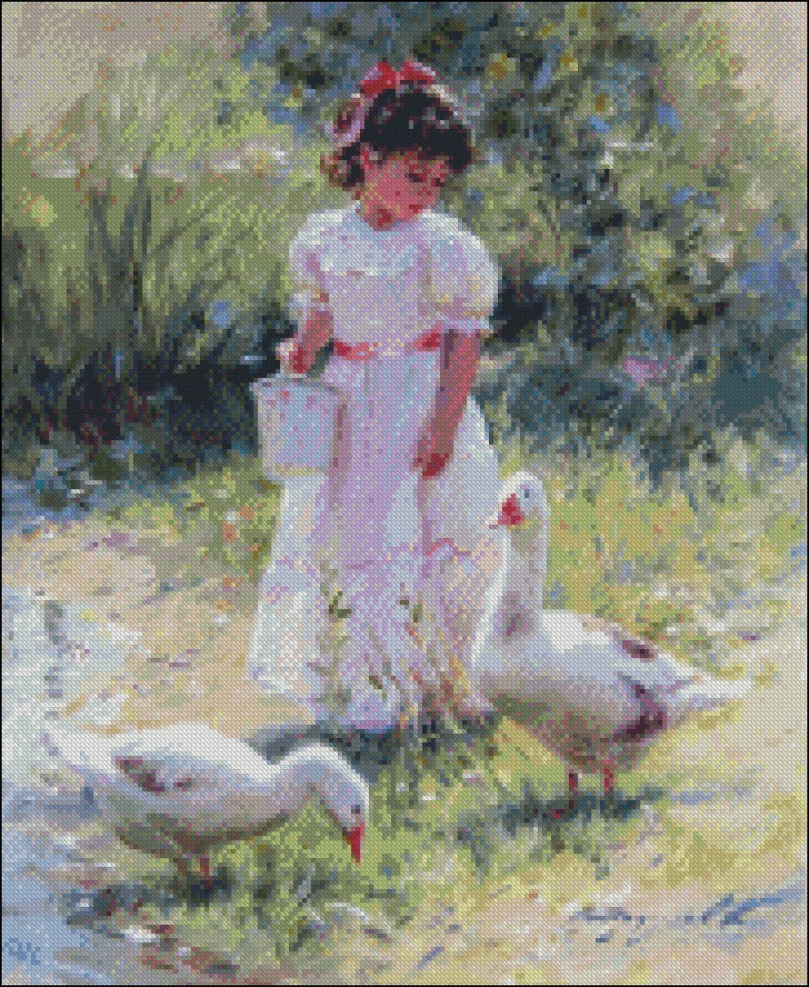 Childhood Girl 3 - Counted Cross Stitch Patterns Embroidery Crafts Needlework DIY Chart DMC Color
